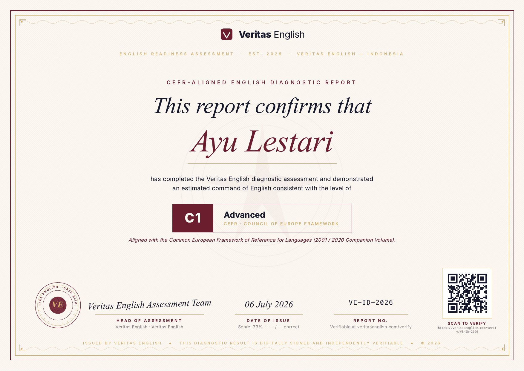 Mockup sertifikat Veritas English